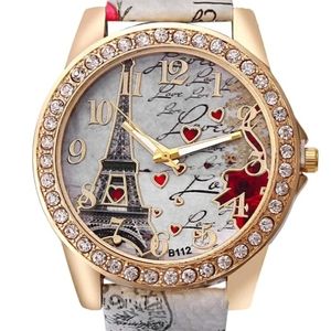 Eiffel Tower Silver Quartz Round Watch